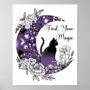 Poster Jour Graphique Mystique Céleste Noir Chat Lune
