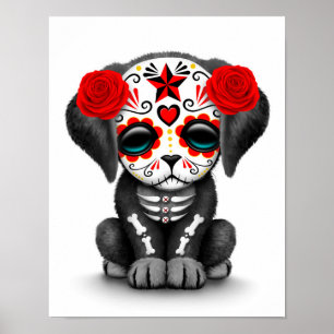Poster Jour rouge mignon du blanc mort de chiot