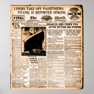 Poster Journal 15 avril 1912 Titanic signalé coulant