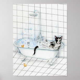 Poster Journal de lecture de chat dans la baignoire