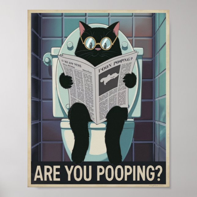 Poster Journal de lecture de chats sur Toilet - Es-tu en  (Devant)