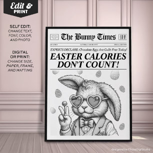 Poster Journal de Pâques Bunny, Décor de Pâques Noir Blan
