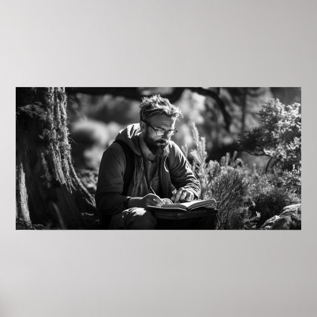 Poster Journalisation seule dans les bois B&W photo (Devant)