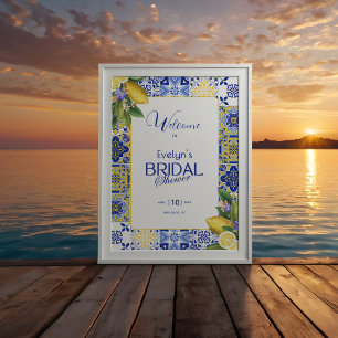 Poster Journée de mariage en mosaïque italienne tuile ble