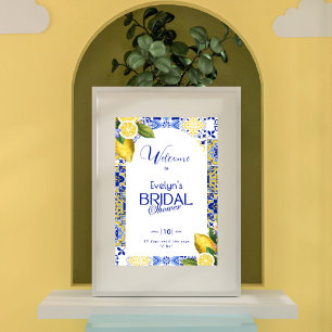 Poster Journée de mariage italienne en mosaïque bleue et