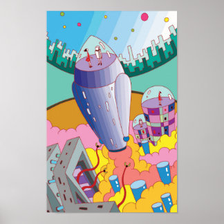 Poster Journey to a fantasy world by rocket.