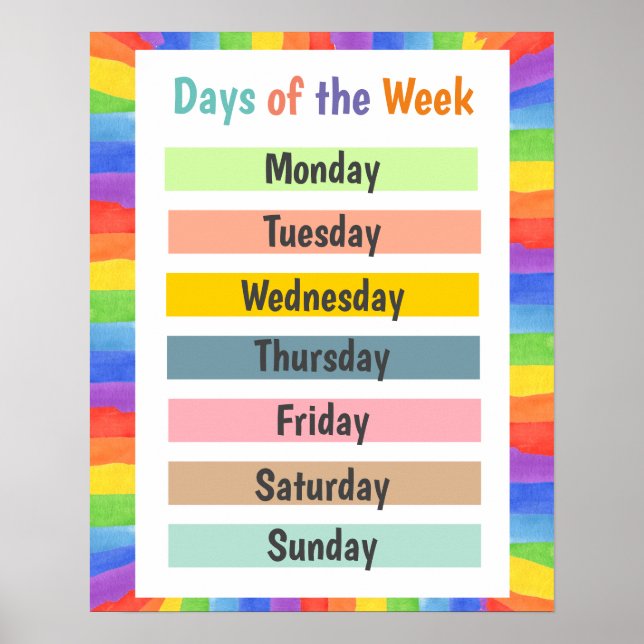 Poster Jours de la semaine Colorés (Devant)