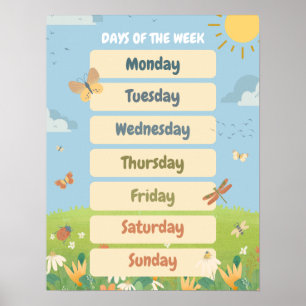 Poster  Jours de la semaine en anglais printemps Classe 
