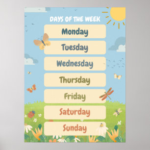 Poster Jours de la semaine en anglais printemps Classe