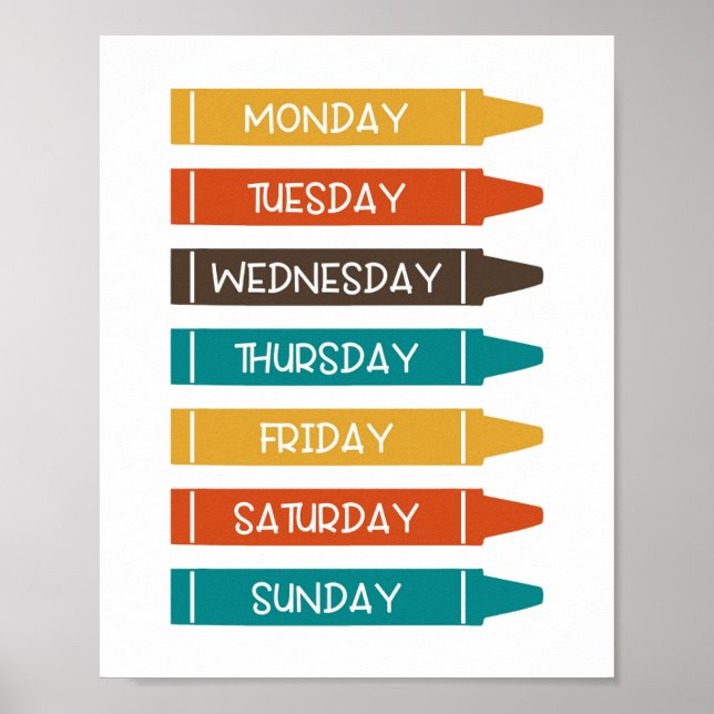 Poster Jours de la semaine Nursery Wall Art (Devant)