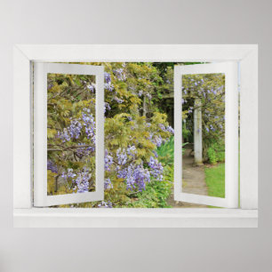 Poster Jours d'été - Vue sur fenêtre ouverte avec Bleue W