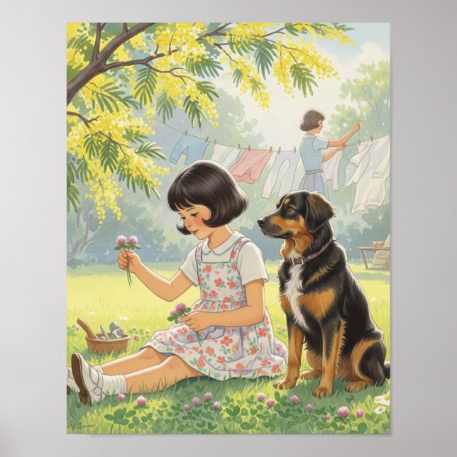 Poster Jours passés - Fille mère et chien (Devant)