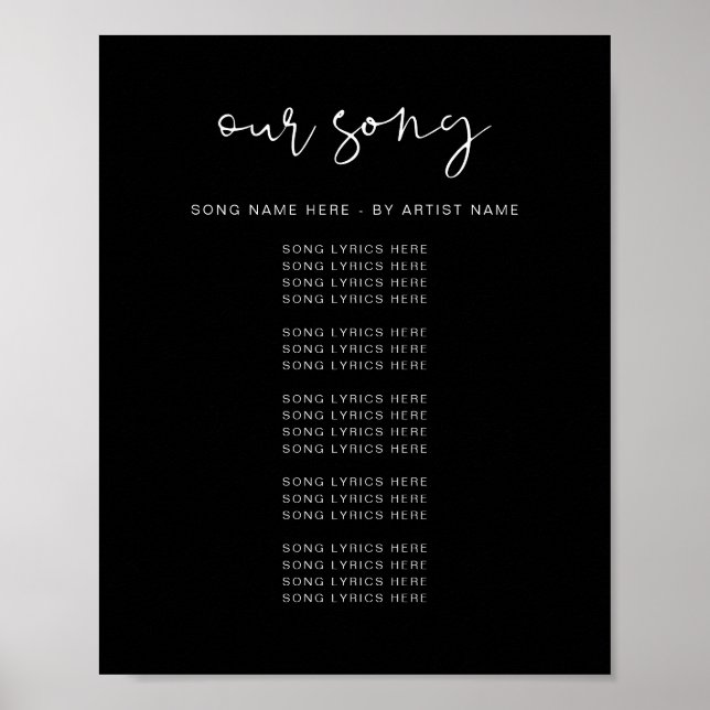 Poster JOVI Modern Edgy Black Mariage Chanson Lyrics Post (Devant)