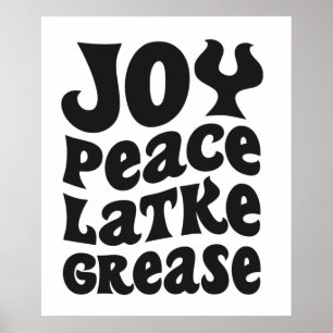 Poster Joy Peace Latkes Grease Funny Jewish Hanukkah