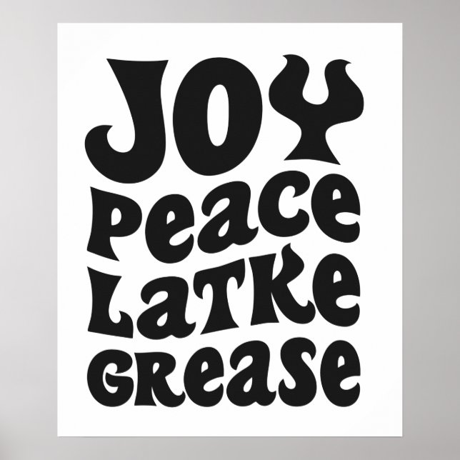 Poster Joy Peace Latkes Grease Funny Jewish Hanukkah (Devant)