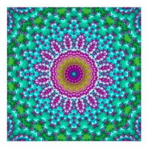 Poster Joyau super Coloré Tone Boho Fractal Mandala