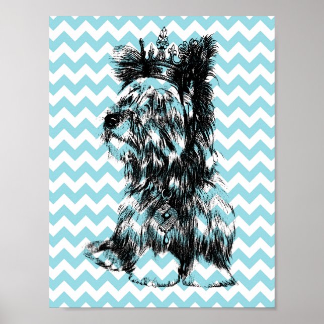 Poster Joyaux Yorkie Couronne Chien Chien Chien Bleu Blan (Devant)