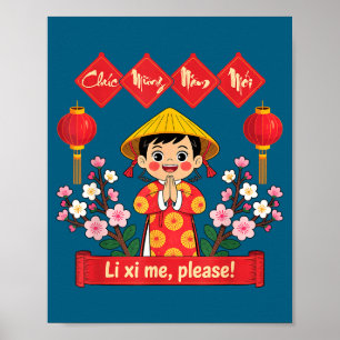Poster Joyeuse année 2026 Fille Nouvel An lunaire vietnam
