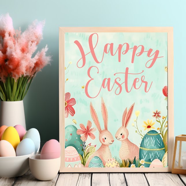 Poster Joyeuse aquarelle vert pâle de Pâques (Happy Easter light green watercolor Poster)