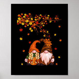 Poster Joyeuse Chute à Tous Gnome Citrouille Feuilles d'A