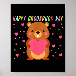 Poster Joyeuse fête de la marmotte Groundhog Day Mignonne