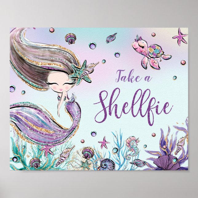Poster Joyeuse Fête de Naissance Sirène Prenez une Shellf (Devant)