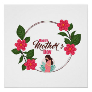Poster Joyeuse Fête Des Mères Avec Amour Et Fleurs Coloré