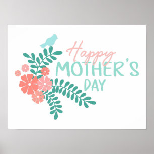 Poster Joyeuse fête des mères fleur printanière mignonne 