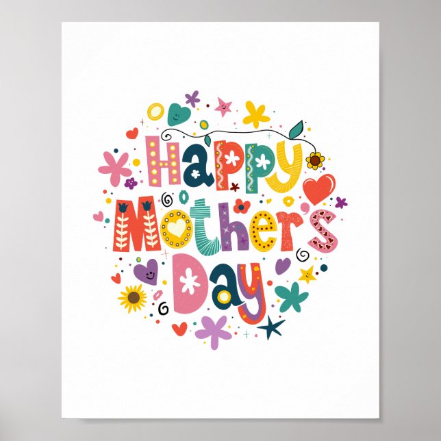 Poster Joyeuse fête des mères Floral Cool Élégant (Devant)