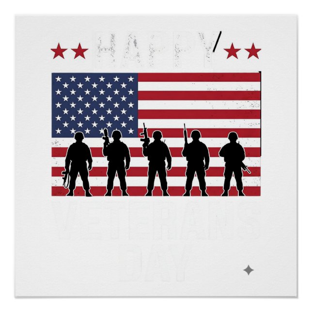 Poster Joyeuse fête des vétérans Drapeau Silhouette Vecto (Devant)
