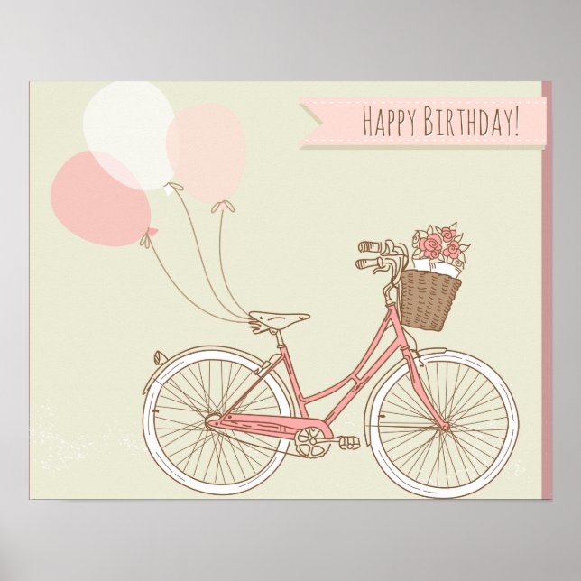 Poster Joyeuse fille cycliste anniversaire (Devant)