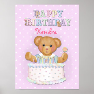 Poster Joyeuse fille d'ours d'anniversaire - Personnalise