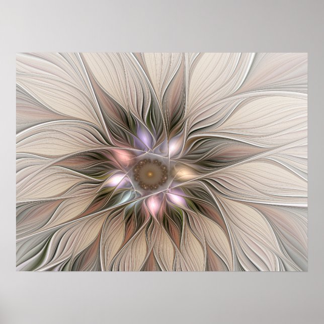 Poster Joyeuse Fleur Abstrait Beige Brown Floral Fractal (Devant)