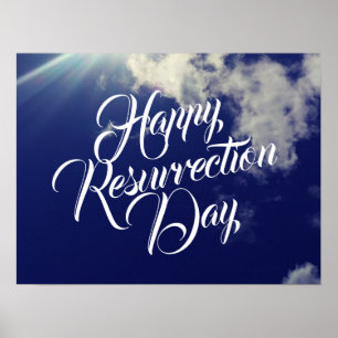 Poster Joyeuse journée de résurrection avec nuages