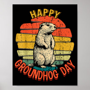 Poster Joyeuse journée du marmotte vintage drôle woodchuc