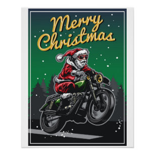 Poster Joyeuse moto Noël Père Noël   Vacances