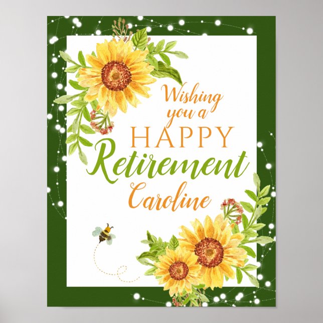 Poster Joyeuse retraite Florale Jaune Tournesol (Devant)
