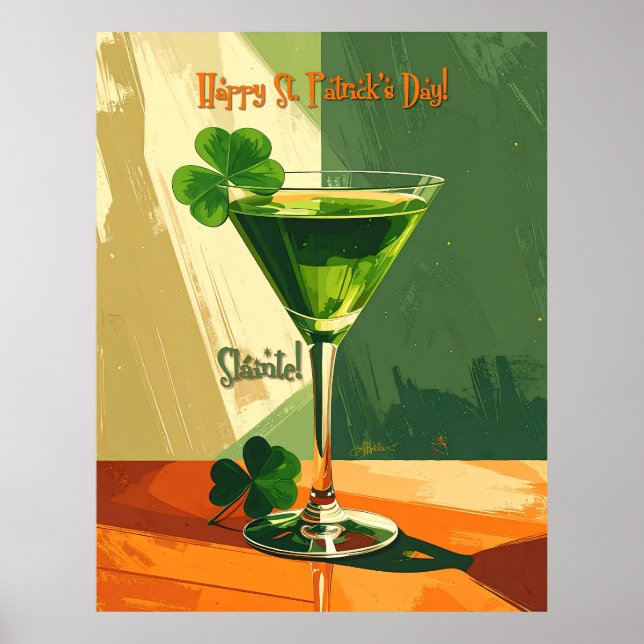 Poster Joyeuse Saint-Patrick Shamrock Martini  (Devant)