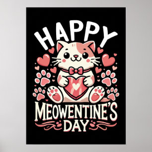 Poster Joyeuse Saint-Sylvestre - Cute Cat Saint-Valentin