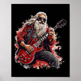 Poster Joyeuse Saison Festive Pour Santa Moto Et Guitare