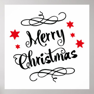 Poster Joyeuse typographie de Noël Rouge Blanc