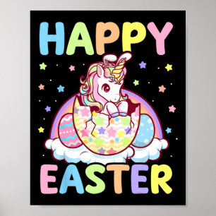 Poster Joyeuse Unicorne de Pâques filles lapin enfants oe