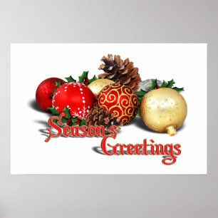 Poster Joyeuses Fêtes - Baubles et cônes de pin