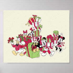 Poster Joyeuses Fêtes Cadeaux de Noël de Mickey et ses