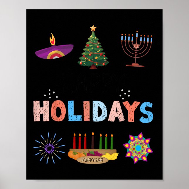 Poster Joyeuses fêtes Diwali Kwanzaa Noël Hanoukka (Devant)