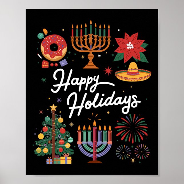 Poster Joyeuses fêtes Hanoukka Feliz Navidad Christmas Kw (Devant)
