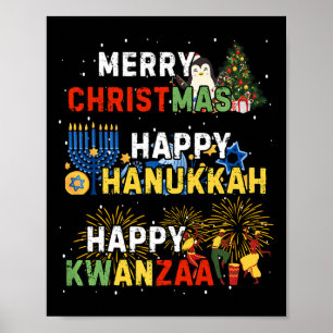 Poster Joyeuses fêtes Joyeux Noël Joyeux Hanoukka Happy