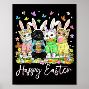 Poster Joyeuses Pâques amoureux chat mignon lapin jour de