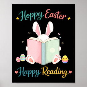 Poster Joyeuses Pâques bonne lecture design de lapin pour