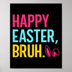 Poster Joyeuses Pâques Bruh Lapin Oreille Groovy Rétro T-